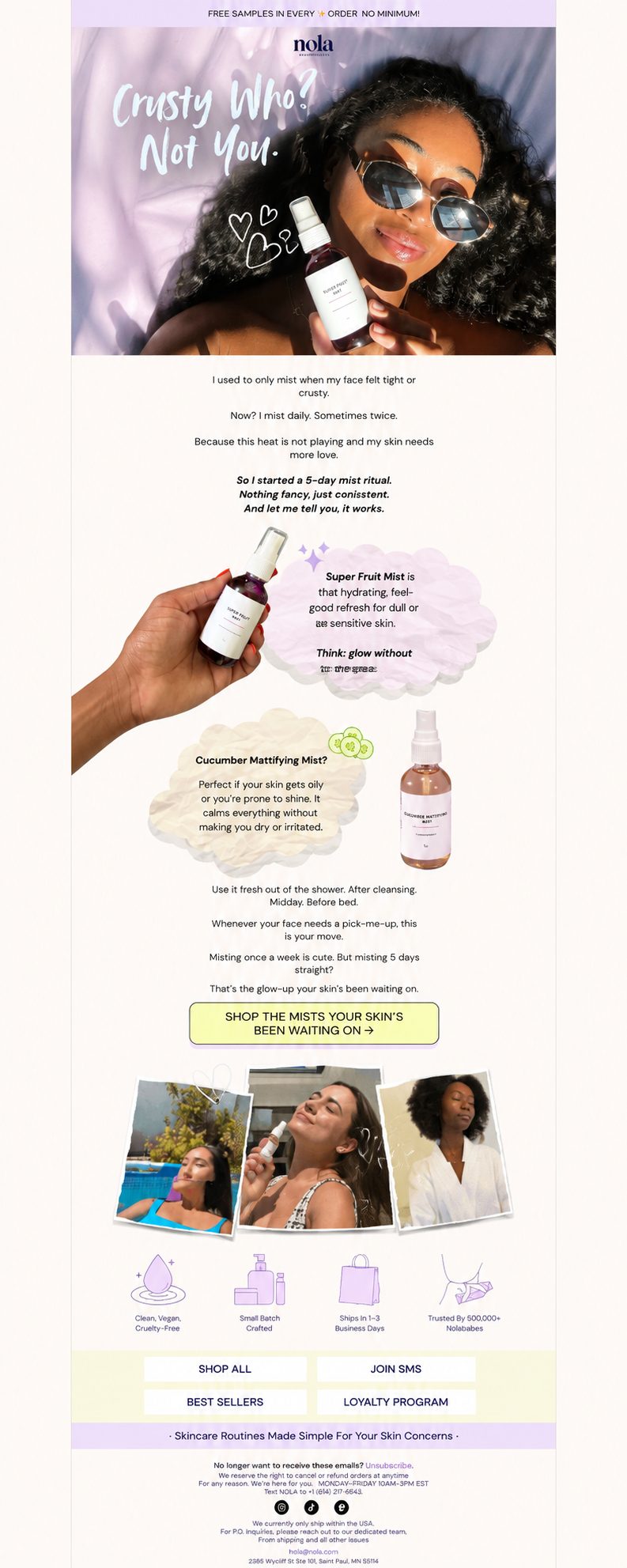 Nola skincare email design